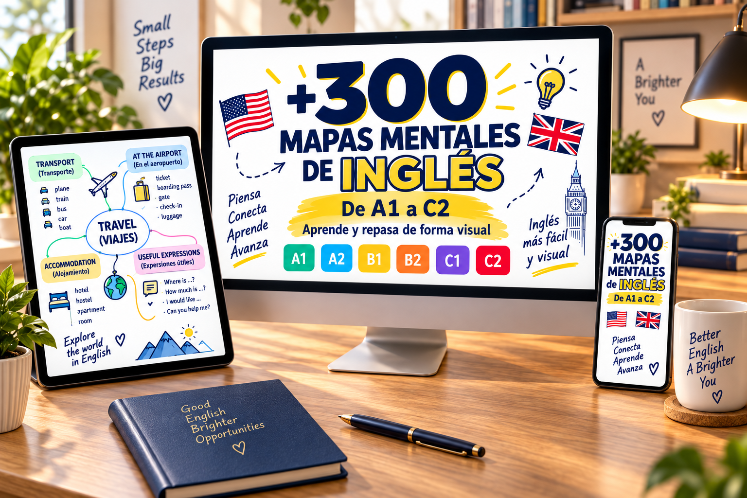 Kit Esencial con más de 300 mapas mentales de inglés